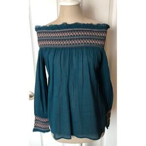 Anthropologie Love Sam Teal Festival Blouse Size S